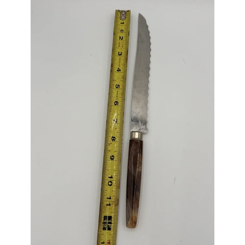 Vintage Regent Sheffield England Bread Knife Serrated Faux Horn Handle 12